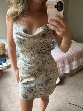 J.O.A. Snake-Print Cowl Mini Dress — Beige & Black